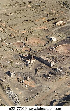 Stock Photo - Aerial view of abandoned industrial facility in state of disrepair.. Fotosearch