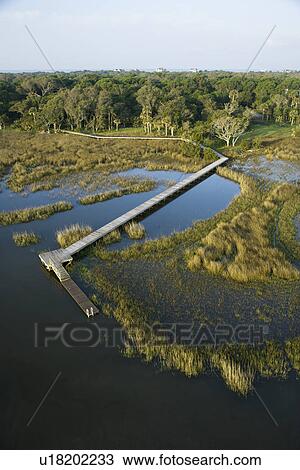 Aerial view of dock and boardwalk stretching over coastal marsh area on Bald Head Island, North Carolina. View Large Photo Image Stock Image - Aerial view of dock and boardwalk stretching over coastal marsh area on Bald Head Island, North Carolina.. Fotosearch