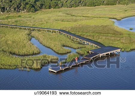 Aerial view of two teenage boys fishing from dock in marshy lowlands of Bald Head Island, North Carolina. View Large Photo Image Stock Image - Aerial view of two teenage boys fishing from dock in marshy lowlands of Bald Head Island, North Carolina.. Fotosearch