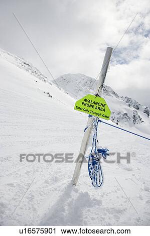 Stock Image - Avalanche warning sign in Whistler, Canada.. Fotosearch