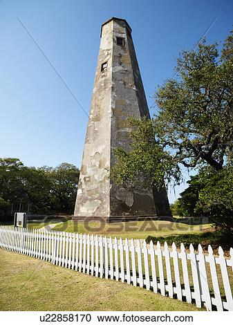 Bald Head Lighthouse in North Carolina with picket fence. View Large Photo Image Stock Image - Bald Head Lighthouse in North Carolina with picket fence.. Fotosearch