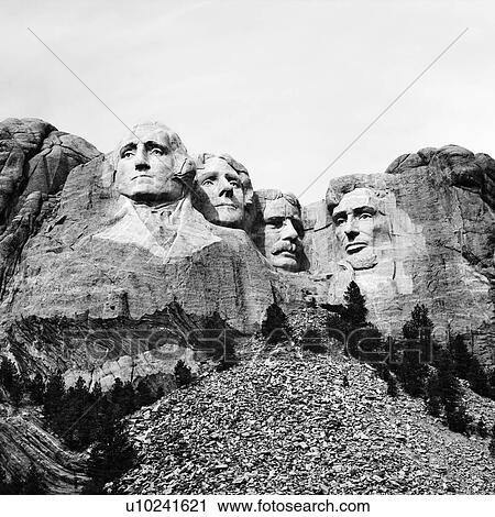 Stock Image - Black and white of Mount Rushmore National Monument, South Dakota.. Fotosearch