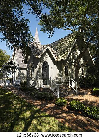 Stock Image - Chapel in trees at Bald Head Island, North Carolina.. Fotosearch
