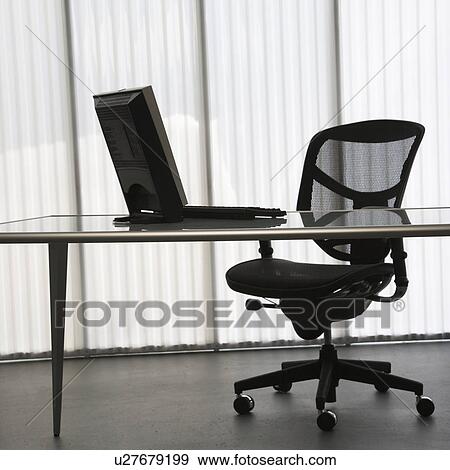 Empty office with desk and laptop computer and chair. View Large Photo Image Stock Photo - Empty office with desk and laptop computer and chair.. Fotosearch