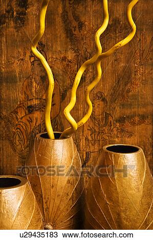 Stock Image - Interior vases with Asian scene in background.. Fotosearch