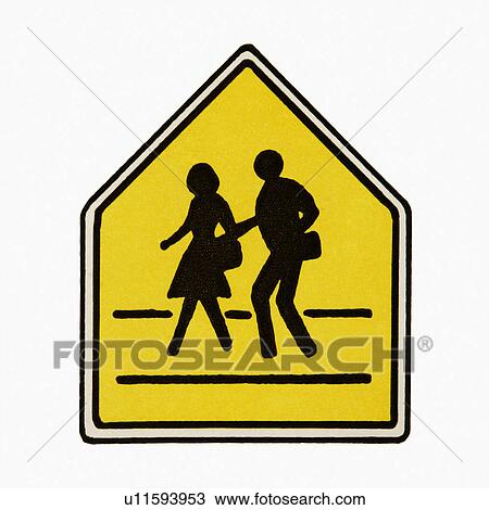 Stock Image - Pedestrian crossing sign against white background.. Fotosearch