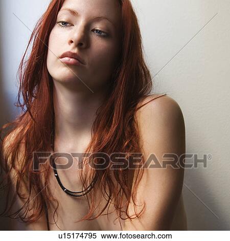 Pretty redhead bare young woman portrait against white background. View Large Photo Image Stock Photography - Pretty redhead bare young woman portrait against white background.. Fotosearch