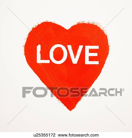 Stock Image - Red heart shape with text love.. Fotosearch