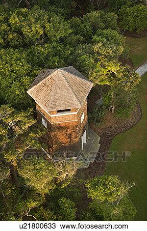 Stock Image - Rooftop view of tower building at Bald Head Island, North Carolina.. Fotosearch