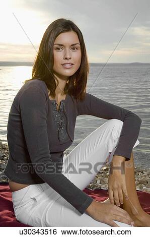 Woman at beach on adriatic sea View Large Photo Image Stock Photograph - Woman at beach on adriatic sea. Fotosearch