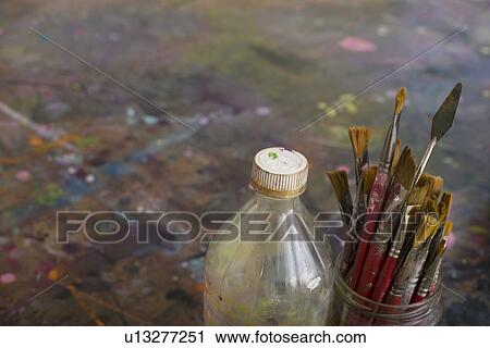 Artist's Paint Brushes and Bottle by Palette View Large Photo Image Stock Image - Artist's Paint Brushes and Bottle by Palette. Fotosearch