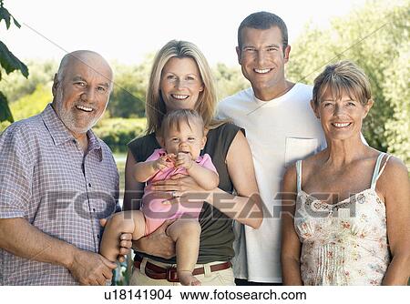 Baby girl with parents and grandparents in garden View Large Photo Image Picture - Baby girl with parents and grandparents in garden. Fotosearch