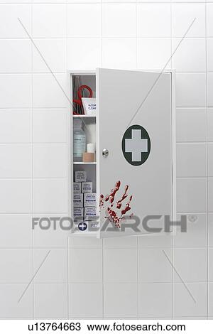 Blood hand print on medical cabinet View Large Photo Image Stock Image - Blood hand print on medical cabinet. Fotosearch