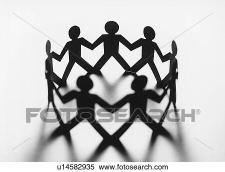 Stock Photography - Circle of cut out paper figures (b&w). Fotosearch