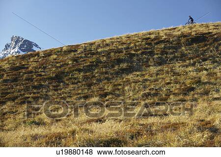 Stock Photo - Cyclist riding on hill. Fotosearch