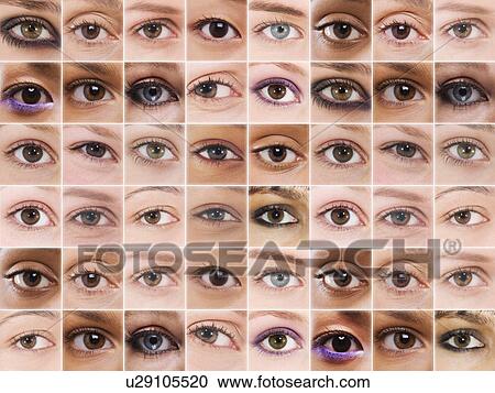Stock Image - Digital composite of female eyes in grid. Fotosearch