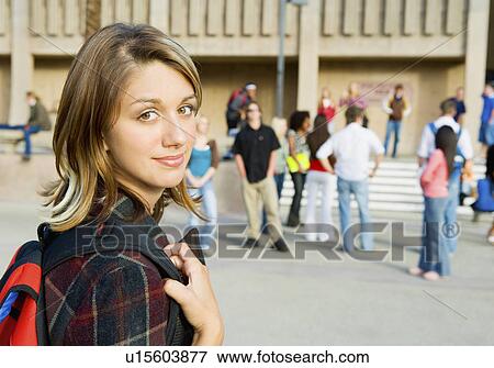 Female student in playground (portrait) View Large Photo Image Stock Photo - Female student in playground (portrait). Fotosearch