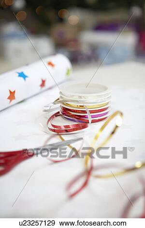 Stock Photo - Gift Wrapping Materials close up. Fotosearch