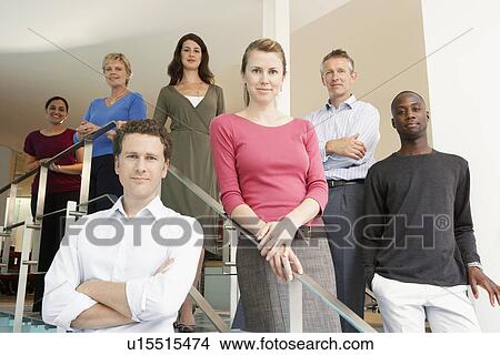 Group of Office Workers Posing on Office Steps portrait View Large Photo Image Picture - Group of Office Workers Posing on Office Steps portrait. Fotosearch