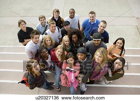Group of students on steps (portrait) View Large Photo Image Stock Photograph - Group of students on steps (portrait). Fotosearch