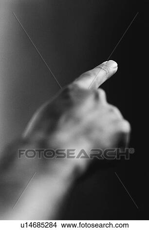 Picture - Hand pointing (b&w) (close-up). Fotosearch