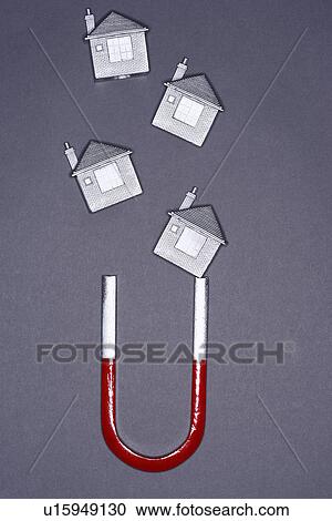 Magnets shaped like houses attracted to horseshoe magnet View Large Photo Image Stock Image - Magnets shaped like houses attracted to horseshoe magnet. Fotosearch