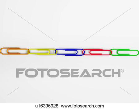 Stock Photo - Multi colored paper clips in row. Fotosearch