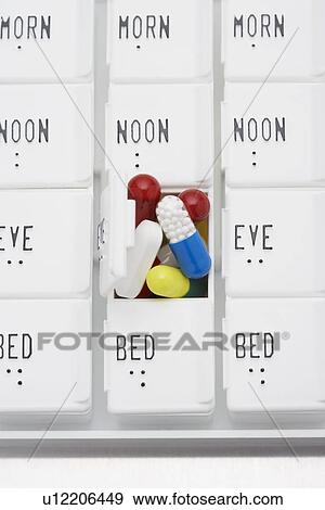 Pills in open container View Large Photo Image Stock Photo - Pills in open container. Fotosearch