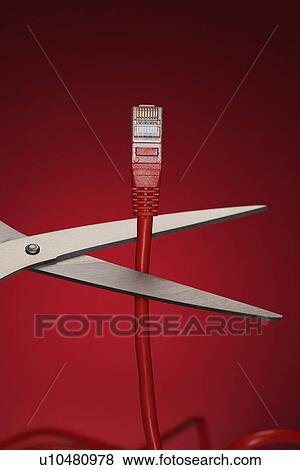 Scissors Cutting Data Cable Plug View Large Photo Image Stock Photo - Scissors Cutting Data Cable Plug. Fotosearch