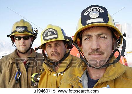 Three fire fighters portrait View Large Photo Image Stock Photography - Three fire fighters portrait. Fotosearch