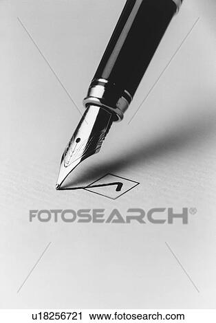 Tip of fountain pen marking checkbox (b&w) (close-up) View Large Photo Image Stock Image - Tip of fountain pen marking checkbox (b&w) (close-up). Fotosearch
