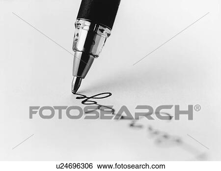 Tip of pen writing on paper (b&w) (close-up) View Large Photo Image Stock Photograph - Tip of pen writing on paper (b&w) (close-up). Fotosearch