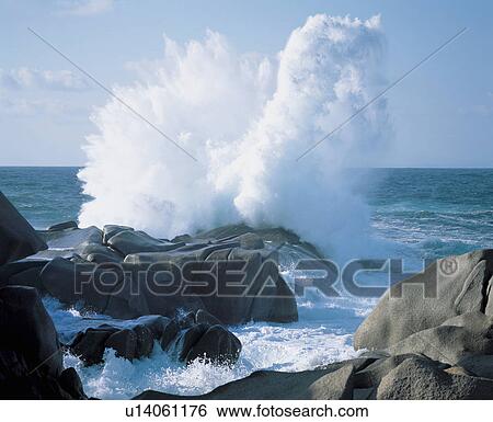 Waves crashing on rocks at coast View Large Photo Image Stock Photograph - Waves crashing on rocks at coast. Fotosearch