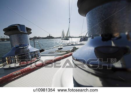 Winches and deck of sailboat View Large Photo Image Picture - Winches and deck of sailboat. Fotosearch