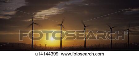 Wind turbines at sunset View Large Photo Image Stock Photo - Wind turbines at sunset. Fotosearch