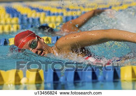 Woman swimming in pool View Large Photo Image Picture - Woman swimming in pool. Fotosearch