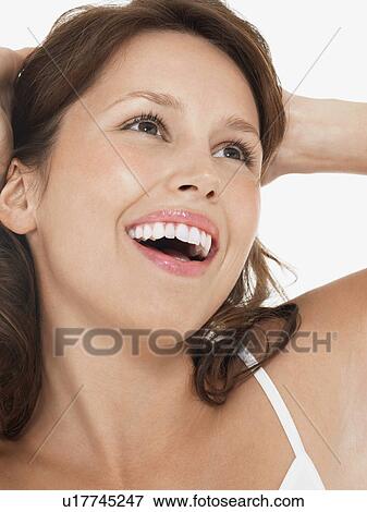 Young Brunette Woman Laughing close up head shot View Large Photo Image Stock Photo - Young Brunette Woman Laughing close up head shot. Fotosearch