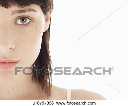 Stock Photograph - Young Brunette Woman portrait close up. Fotosearch