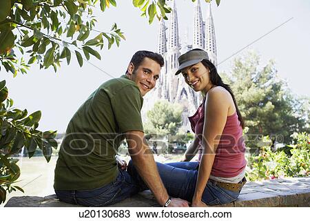 Young couple enjoying view in Barcelona portrait View Large Photo Image Stock Image - Young couple enjoying view in Barcelona portrait. Fotosearch
