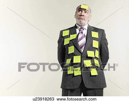 Businessman covered with sticky notes View Large Photo Image Stock Image - Businessman covered with sticky notes. Fotosearch