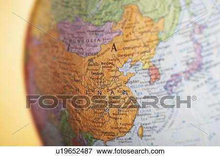 Stock Photo - Political globe close-up of China. Fotosearch