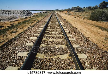 Railroad track in non-urban landscape View Large Photo Image Stock Photo - Railroad track in non-urban landscape. Fotosearch