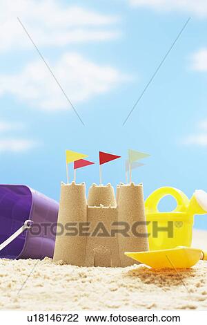 Sand castle on beach View Large Photo Image Stock Image - Sand castle on beach. Fotosearch