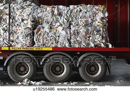 Stock Photograph - Stacks of recycled paper in lorry. Fotosearch