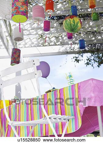 Table and patio decorated for birthday party View Large Photo Image Stock Image - Table and patio decorated for birthday party. Fotosearch