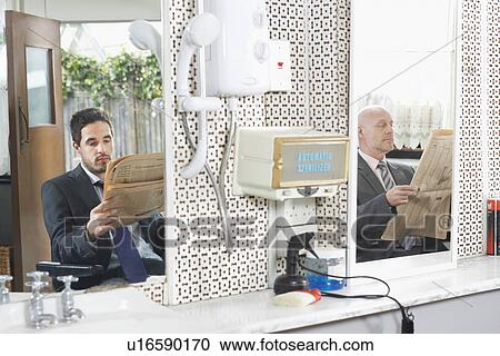 Two business men waiting for haircut in barber shop View Large Photo Image Stock Image - Two business men waiting for haircut in barber shop. Fotosearch