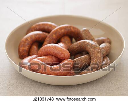 Variety of Sausages in bowl View Large Photo Image Stock Photo - Variety of Sausages in bowl. Fotosearch