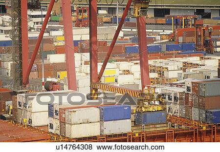 Aerial view shipping container storage yard View Large Photo Image Stock Photo - Aerial view shipping container storage yard. Fotosearch