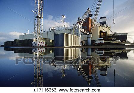 Stock Image - Car-carrying ship in dock Melbourne Australia. Fotosearch