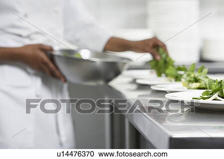 Chef preparing salad in kitchen mid section View Large Photo Image Stock Image - Chef preparing salad in kitchen mid section. Fotosearch